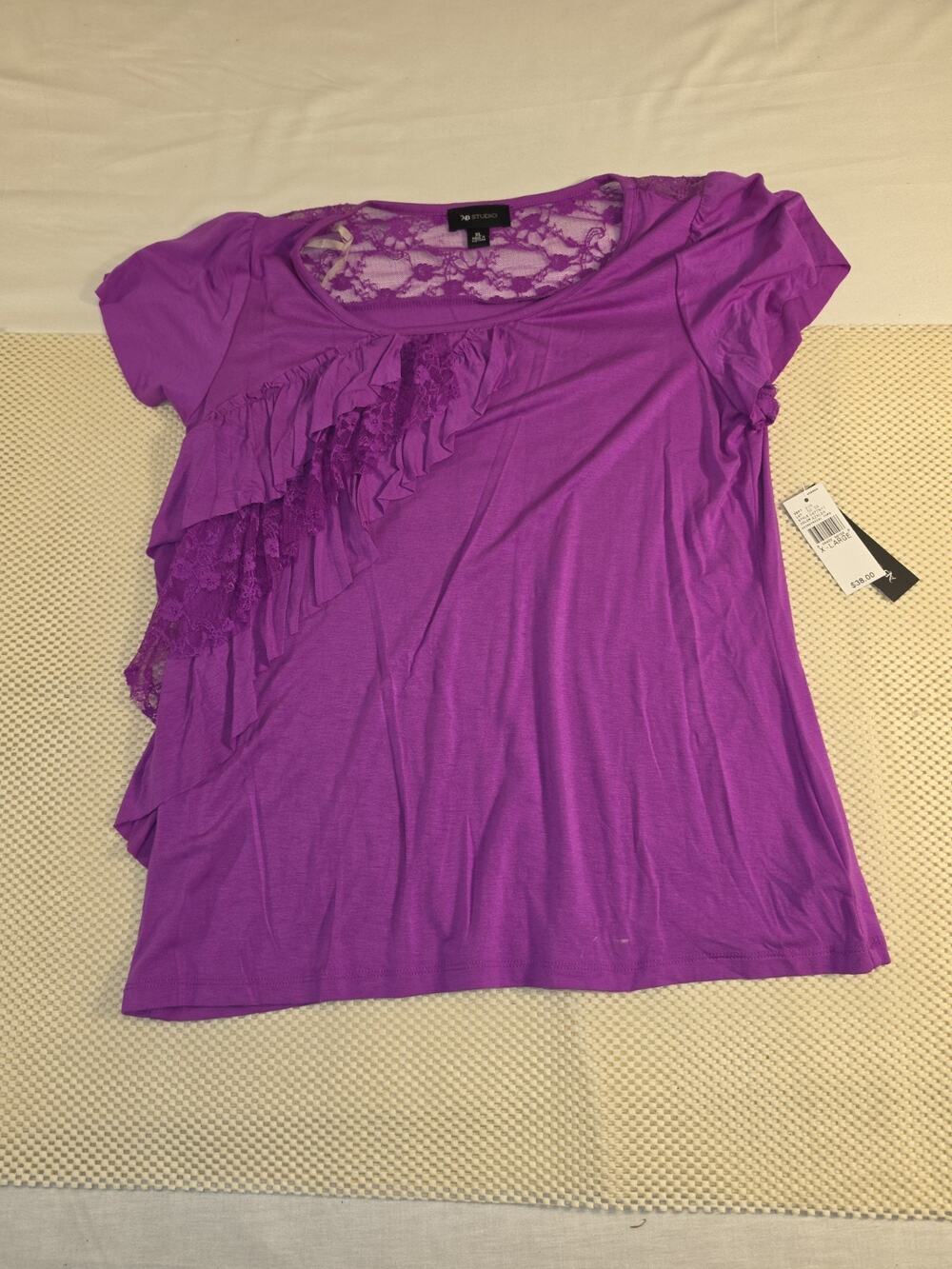 AB Studio Women's Purpleish Blouse Short Sleeve Size XL NWT